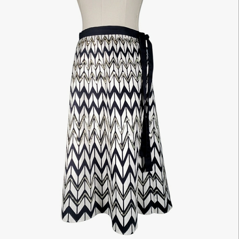 Vtg St Tropez West Full Midi Skirt Circle Geometric Chevron Bold Sequin Accents
